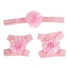 Load image into Gallery viewer, 2017 3pcs Cute Foot Flower Barefoot Sandals+Headband  Set Solid Color  Elastic Hair Bands Cute Kids Headbands #LSW