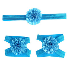 Load image into Gallery viewer, 2017 3pcs Cute Foot Flower Barefoot Sandals+Headband  Set Solid Color  Elastic Hair Bands Cute Kids Headbands #LSW