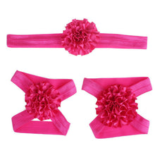 Load image into Gallery viewer, 2017 3pcs Cute Foot Flower Barefoot Sandals+Headband  Set Solid Color  Elastic Hair Bands Cute Kids Headbands #LSW